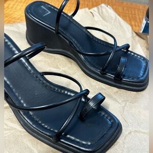 Lightly Used Black Strappy Wedge Sandals